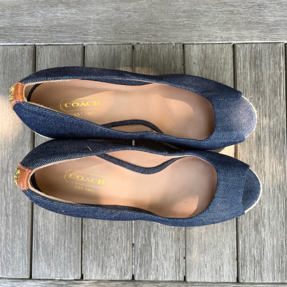 NWOB Coach Navy Platform Wedge Sandals Wedges - Picture 2 of 11